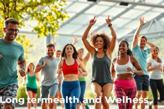 Csoportos edzés, emberi egészség és fittség pohárba fogva.