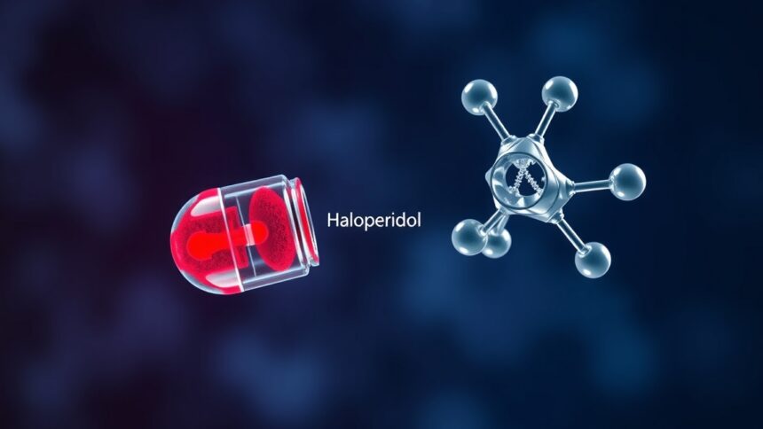 Haloperidol kapszula és molekula illusztrációja