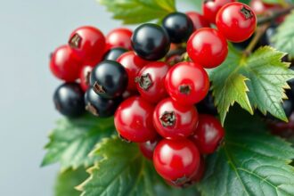 Friss ribizli bogyók egészséges levelekkel