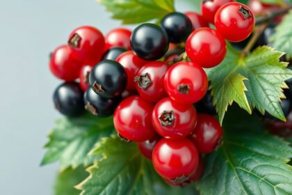 Friss ribizli bogyók egészséges levelekkel