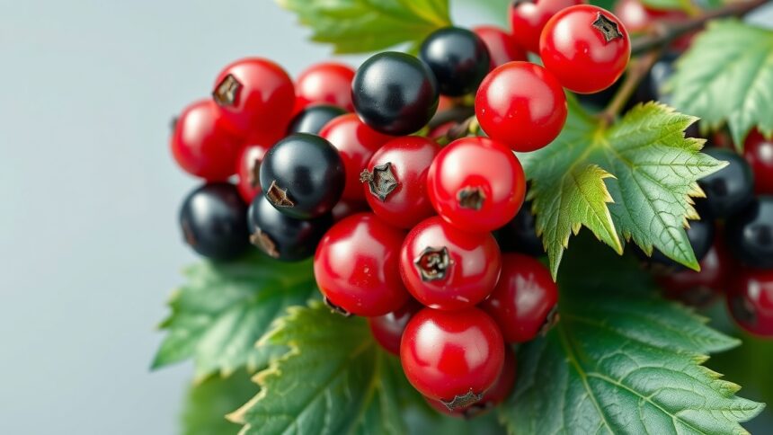 Friss ribizli bogyók egészséges levelekkel