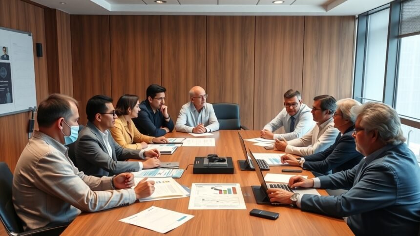 Üzleti megbeszélés szabályozásról és gazdasági hatásokról.