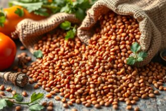 Vöröslencse és zöldségek tápláló alapanyagokkal az egészséges táplálkozáshoz.