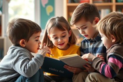 Gyerekek találós kérdéseket olvasnak, fejlesztve a gondolkodásukat.