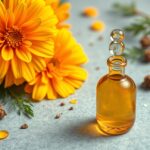 Körömvirág cseppek és virágok egy szép elrendezésben.