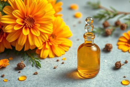 Körömvirág cseppek és virágok egy szép elrendezésben.