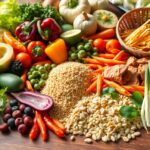 Változatos zöldségek és gabonák egy asztalon, húsmentes étrendhez