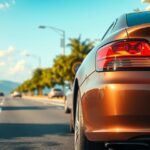 Hosszú távú autóbérlés látképe a városi úton.