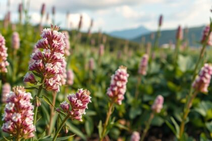 Valeriana növény virágai egy felnövő mezőn.