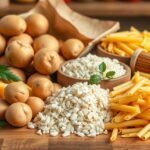 Keményítőben gazdag ételek, például tészta és burgonya.