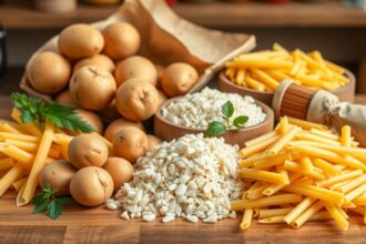 Keményítőben gazdag ételek, például tészta és burgonya.