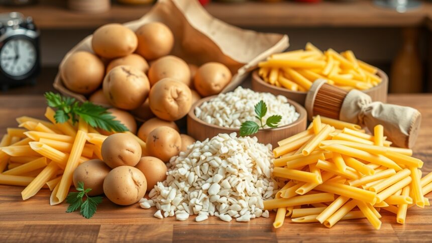 Keményítőben gazdag ételek, például tészta és burgonya.