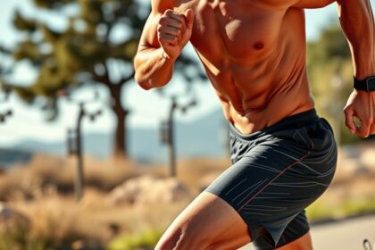 Futó férfi, aki az izmokat edzi és fejlődik a szabadban.