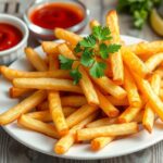 Friss sült krumpli tálalva három különböző szósszal.