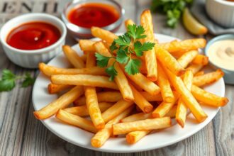 Friss sült krumpli tálalva három különböző szósszal.