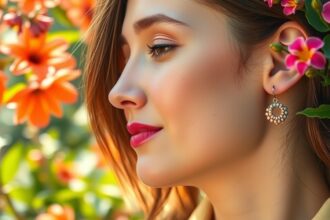 Mágneses fülbevaló elegáns ékszer virágos háttérben