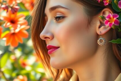 Mágneses fülbevaló elegáns ékszer virágos háttérben