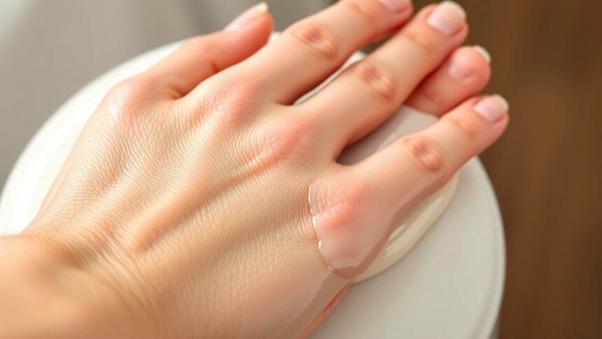 Hidrokrémmel kezelt kéz paraffinborítás előtt.