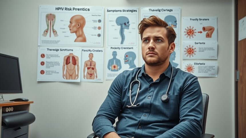 Férfi a rendelőben, HPV fertőzés megelőzéséről és tüneteiről tanul.