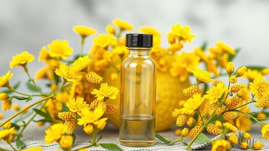 Aranyvessző kivonat üvegpalack virágokkal díszítve