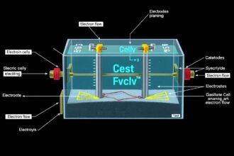 Galvánelem működése és elektronáramlás illusztráció