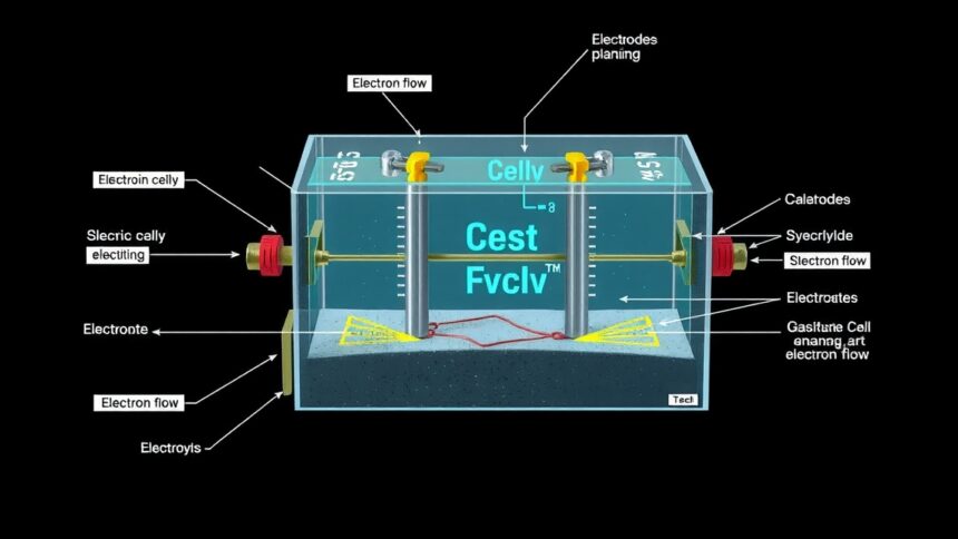 Galvánelem működése és elektronáramlás illusztráció