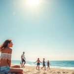 Napsütésben pihenő nő a tengerparton, UV-jótékony hatásokkal