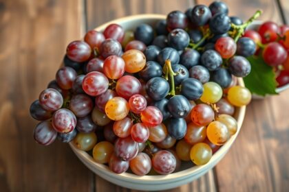 Friss szőlő fajták tányéron, gazdag szín- és ízvilággal