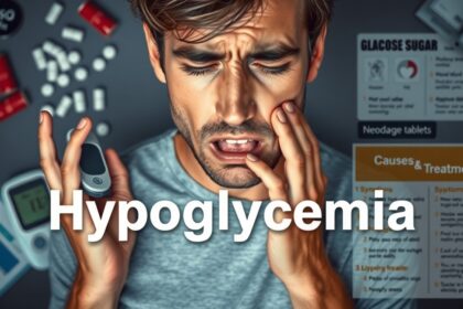 Férfi hipoglikémia tünetei mérés közben, egészségügyi eszközökkel.