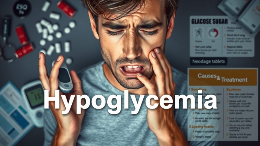 Férfi hipoglikémia tünetei mérés közben, egészségügyi eszközökkel.