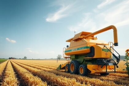 Napraforgó hántoló gép a mezőn, betakarítás alatt.