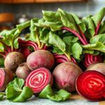 Friss céklák és levelek tápláló egészségügyi előnyökkel