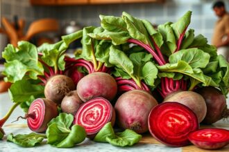 Friss céklák és levelek tápláló egészségügyi előnyökkel