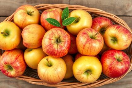 Friss almák kosárban, egészséges táplálkozás szimbóluma