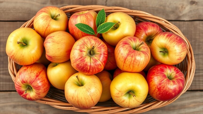 Friss almák kosárban, egészséges táplálkozás szimbóluma