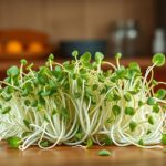 Friss lucernacsíra a konyhapulton, egészséges táplálék.