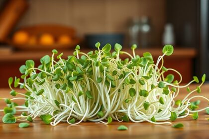 Friss lucernacsíra a konyhapulton, egészséges táplálék.