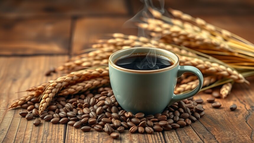 Gabonakávé csésze és pörkölt gabonaszemszi