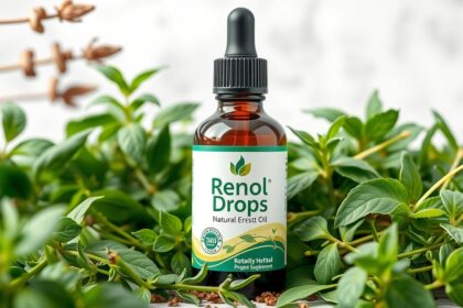 Renol cseppek üveg palack zöld növények között