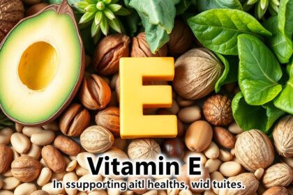 E-vitamin egészséges élelmiszerek, mint avokádó és diófélék.