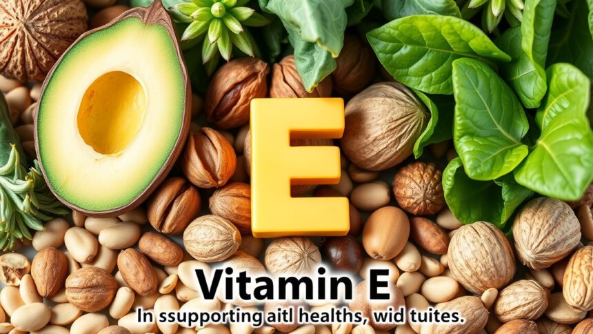 E-vitamin egészséges élelmiszerek, mint avokádó és diófélék.
