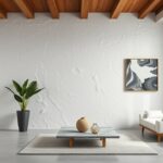 Modern otthoni enteriőr szilikon vakolt fallal és elegáns bútorokkal.