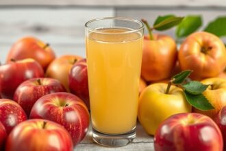 Friss almalé pohár érett almák között