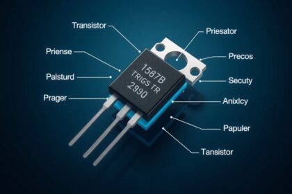 Tranzisztor bemutatása, három lábbal és feliratozással