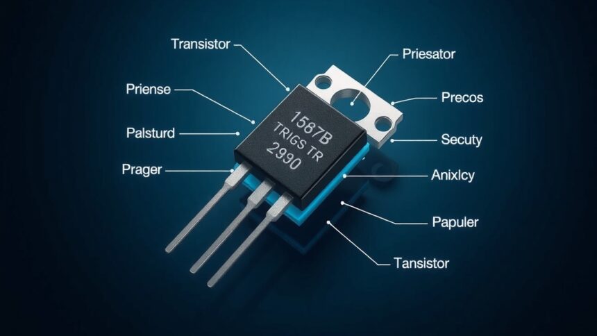 Tranzisztor bemutatása, három lábbal és feliratozással