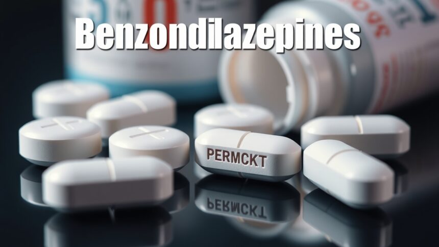 Benzodiazepinek: fehér tabletták és gyógyszeres doboz