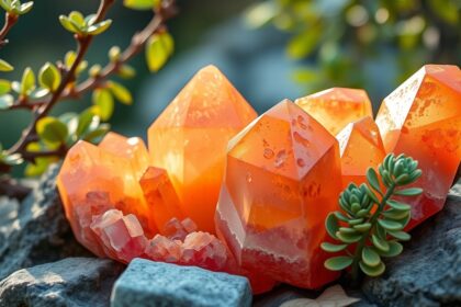 Fényes mangán-kalcit kristályok, amelyek érzelmi egyensúlyt kínálnak.