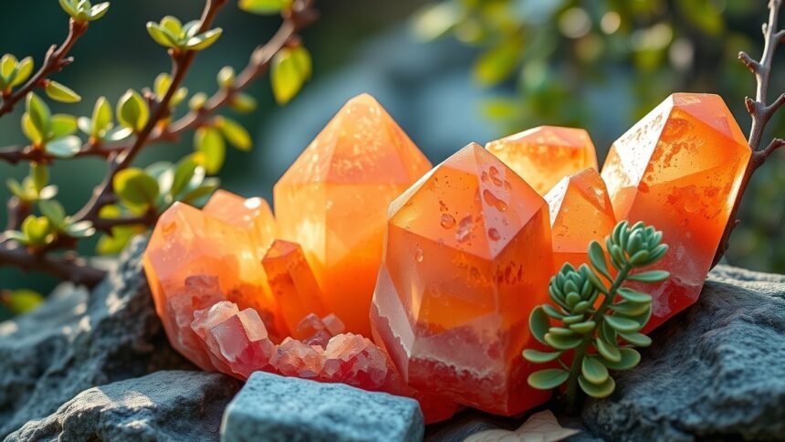 Fényes mangán-kalcit kristályok, amelyek érzelmi egyensúlyt kínálnak.