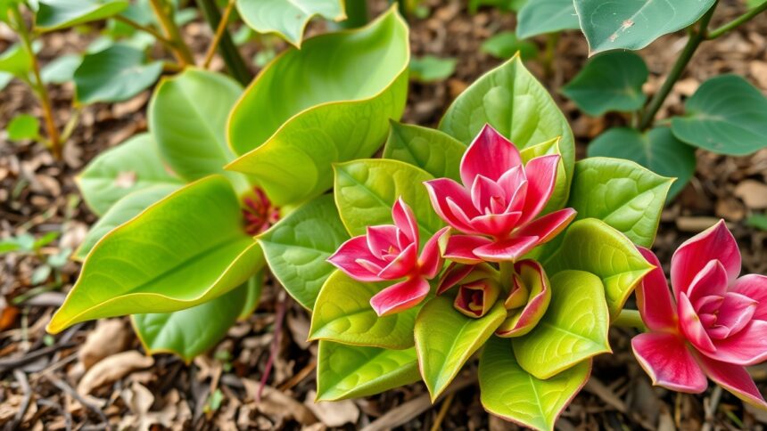 Caralluma Fimbriata növény gyönyörű virágai és levelei