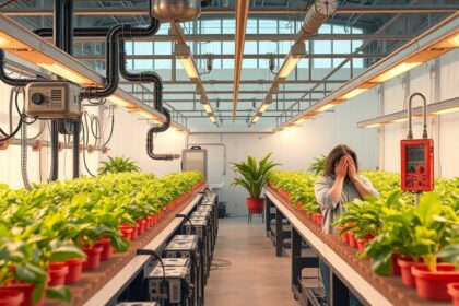 Hidropónia rendszer telepítése, nővények és zavarodott ember a kertben